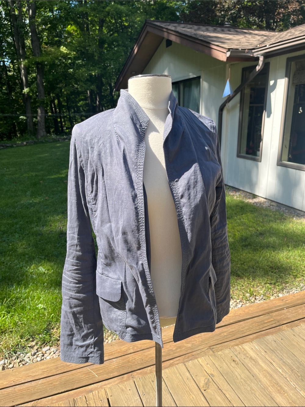 Eileen Fisher Slate Gray Open-Front Collarless Jacket